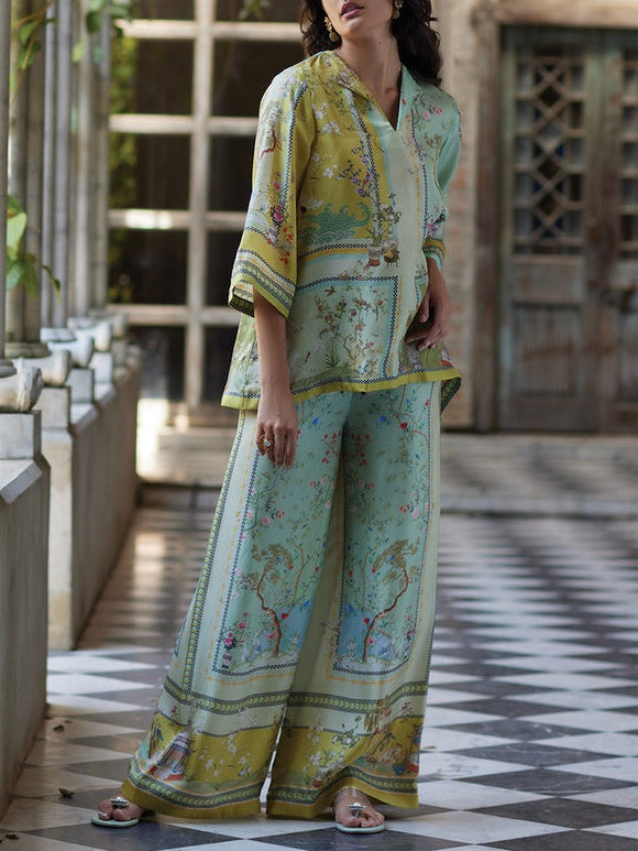 Isavina – Printed Trumpet Sleeve Two-Piece Set
