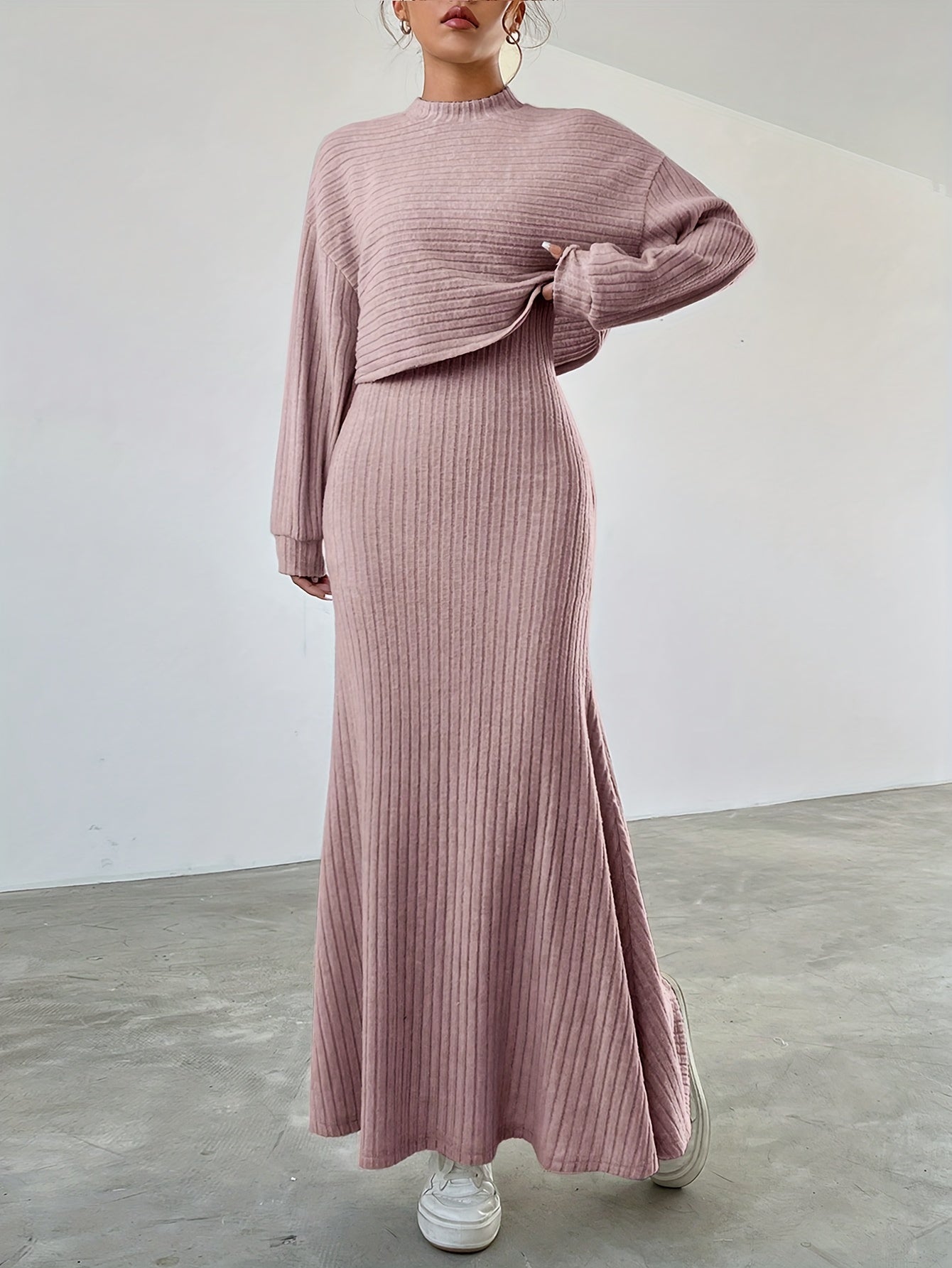 Elara™ | Ribbed Long Sleeve & Skirt Set