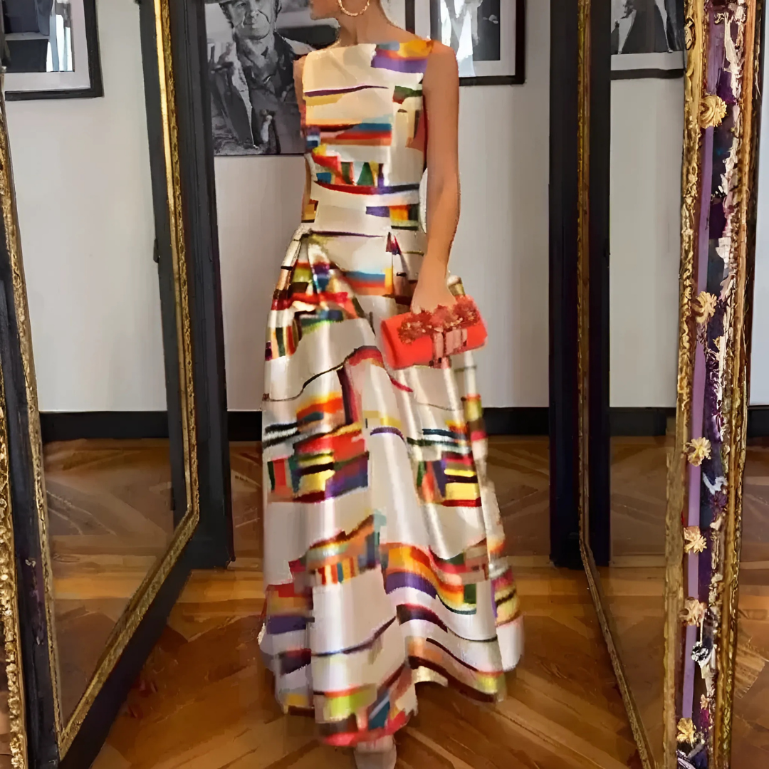 Elara | Geometric Elegance Maxi Dress