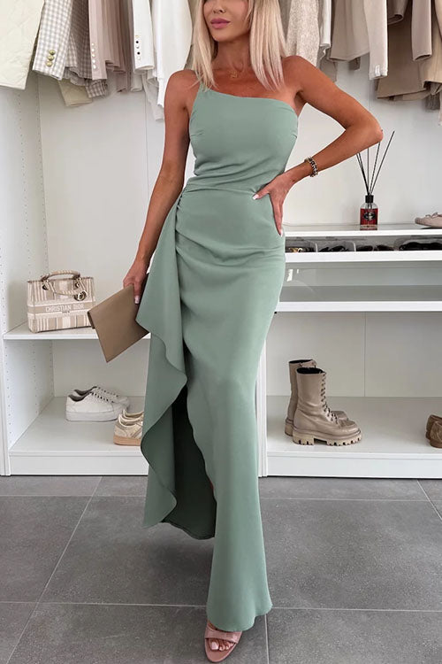 Selestia – One-Shoulder Draped Slit Maxi Dress
