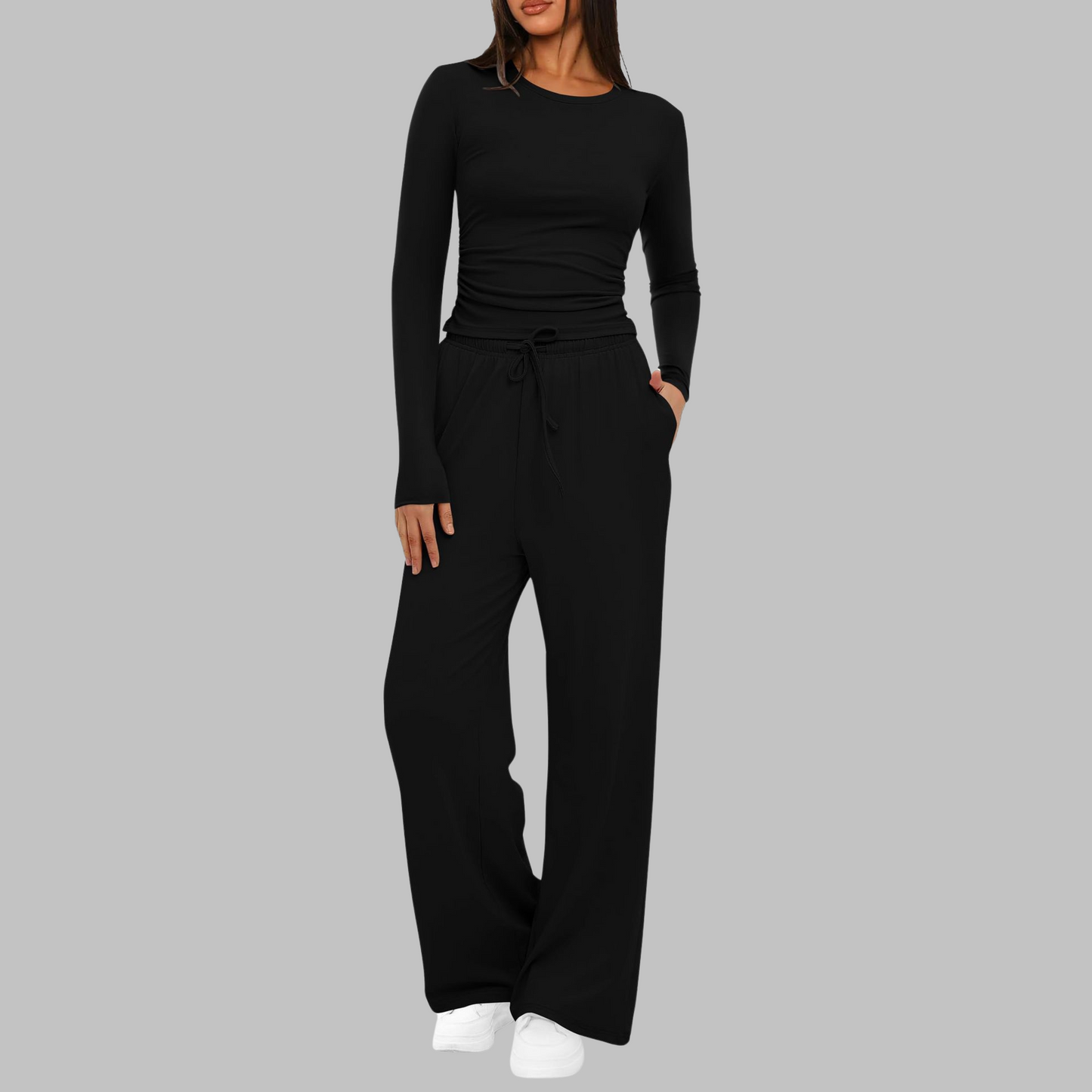 Lucienne – Casual Long Sleeve Top and Wide Leg Pants Set