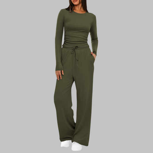 Lucienne – Casual Long Sleeve Top and Wide Leg Pants Set