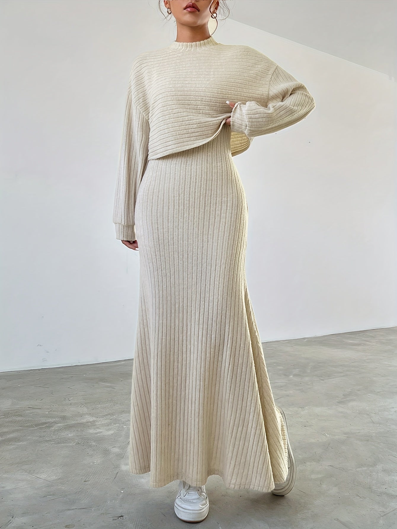 Elara™ | Ribbed Long Sleeve & Skirt Set