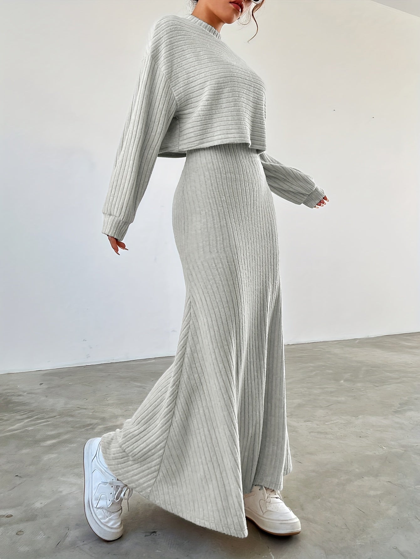 Elara™ | Ribbed Long Sleeve & Skirt Set