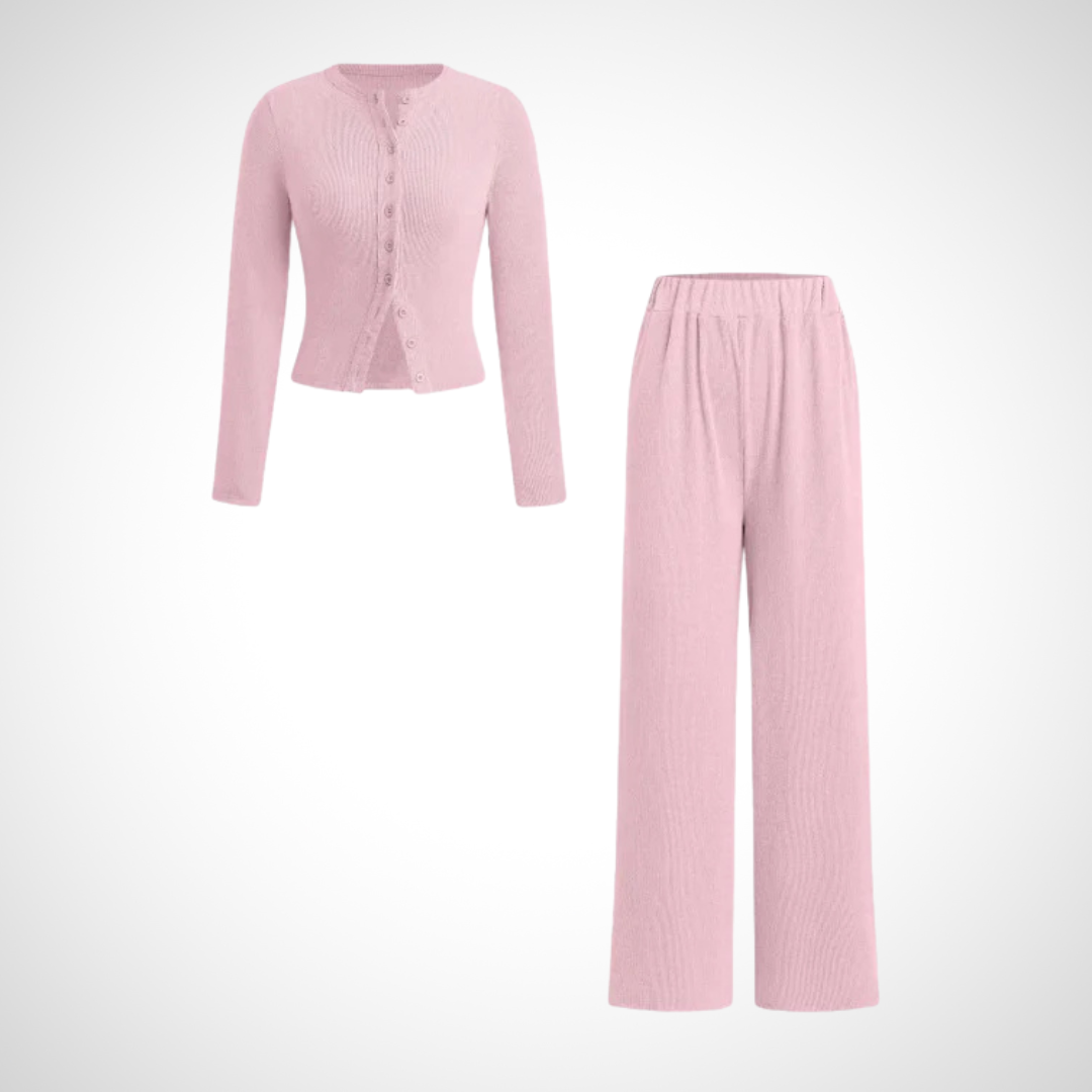 Vivienne – Comfy Button Front Long Sleeve Top and Pants Set