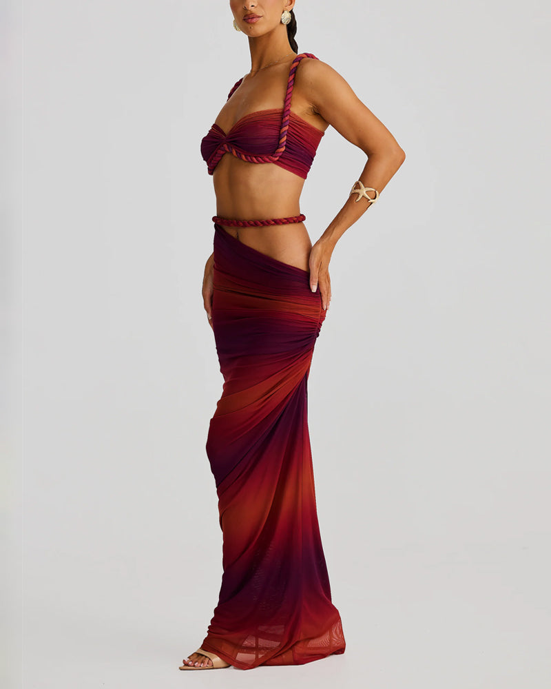Clara | Sexy Gradient Braid Top & Overskirt Two-Piece Set