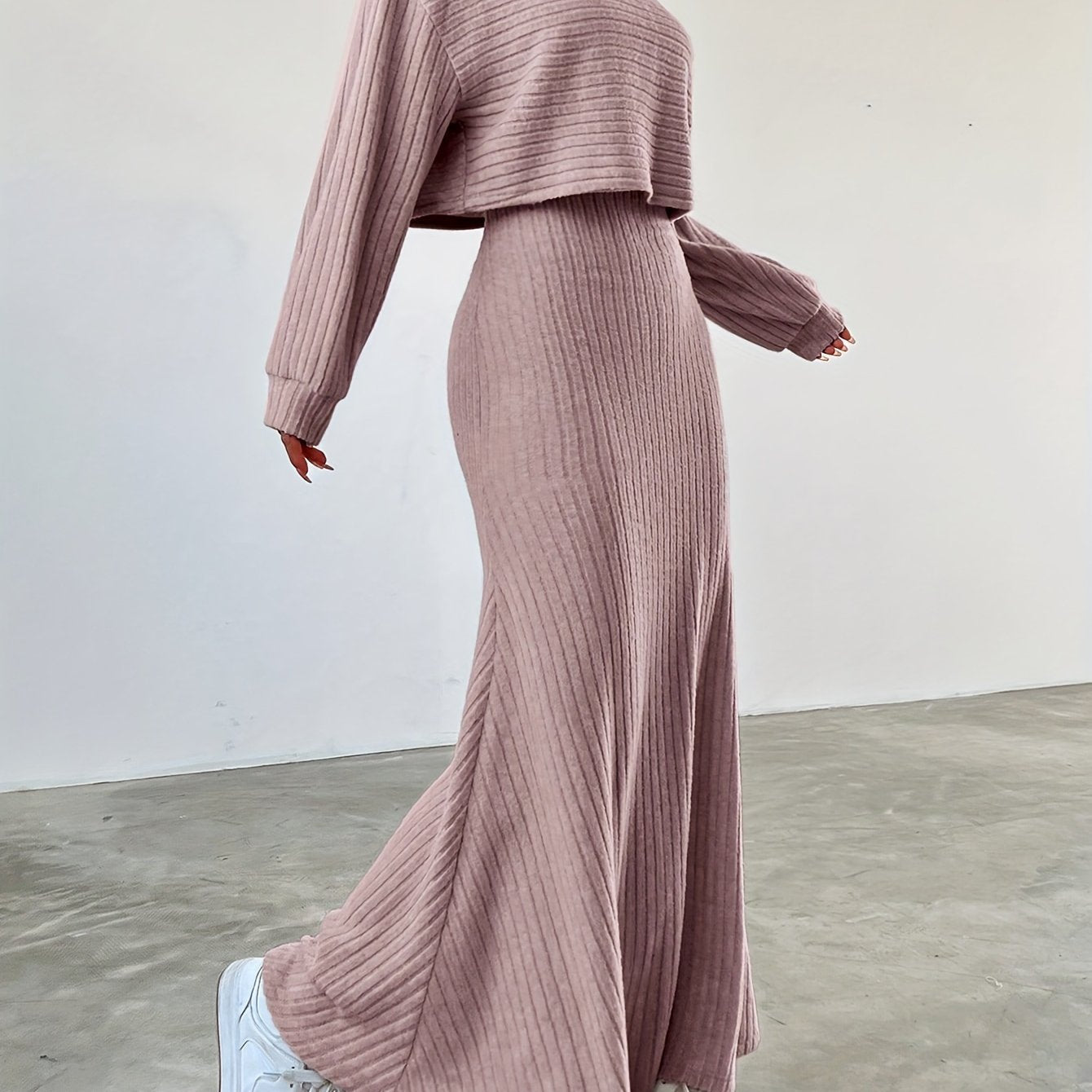Elara™ | Ribbed Long Sleeve & Skirt Set