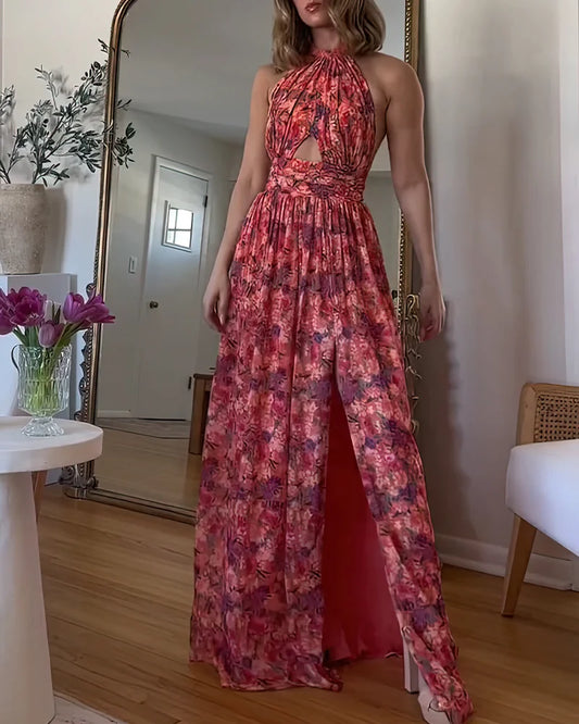 Elara Quinn | Backless Floral Maxi Dress