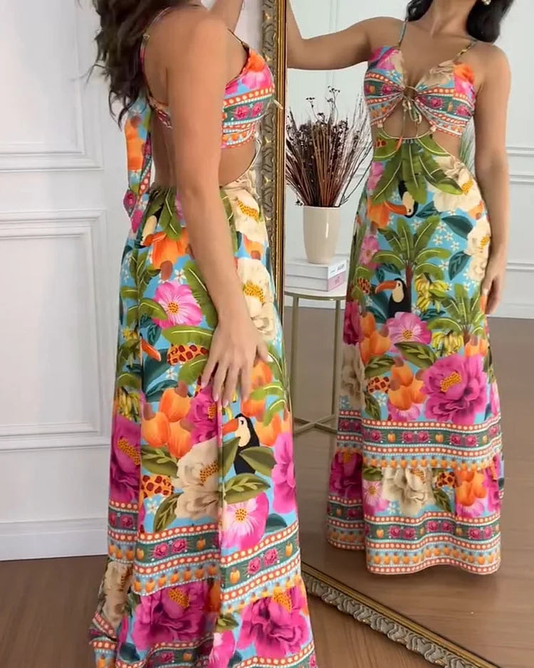 Charlotte | Women's Printed Backless Holiday Dress