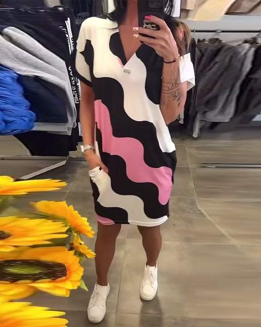 Thessaly – Wave Print V-Neck Dress