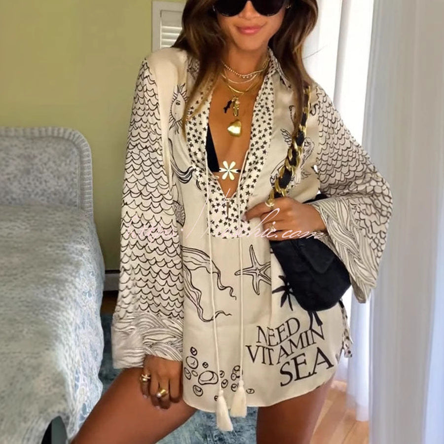 Zanira – Satin Print Tassel Shirt & Shorts Set