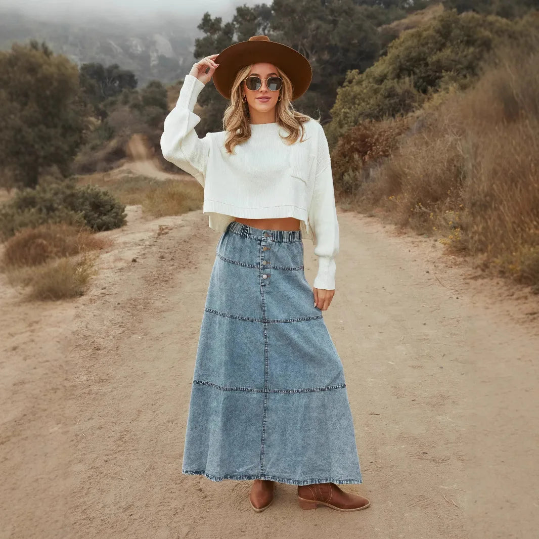 Luna Hart | Boho Maxi Denim Skirt