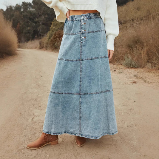 Luna Hart | Boho Maxi Denim Skirt