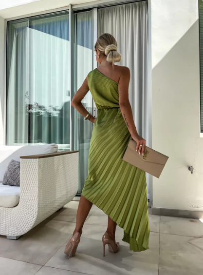 Elizabeth One Shoulder Pleated Dress