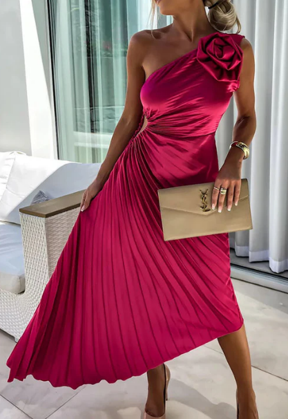 Elizabeth One Shoulder Pleated Dress
