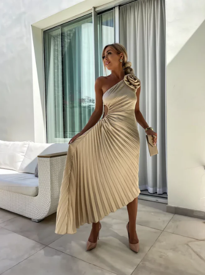 Elizabeth One Shoulder Pleated Dress