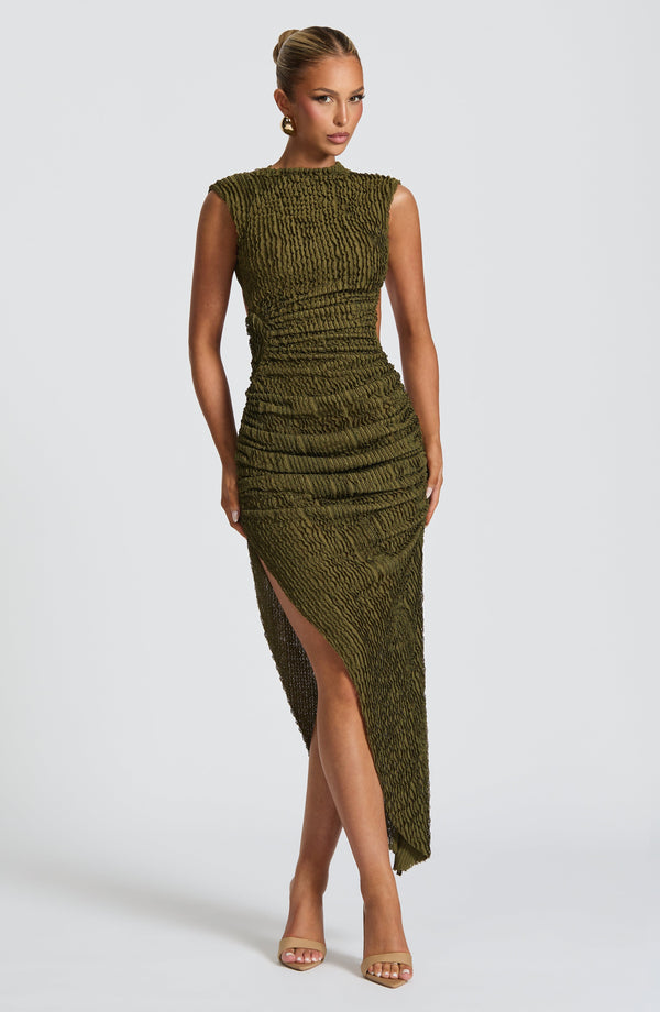 Zephyra – Textured Asymmetric Midi Dress
