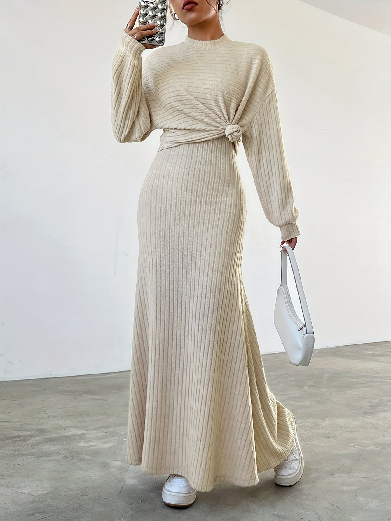 Elara™ | Ribbed Long Sleeve & Skirt Set