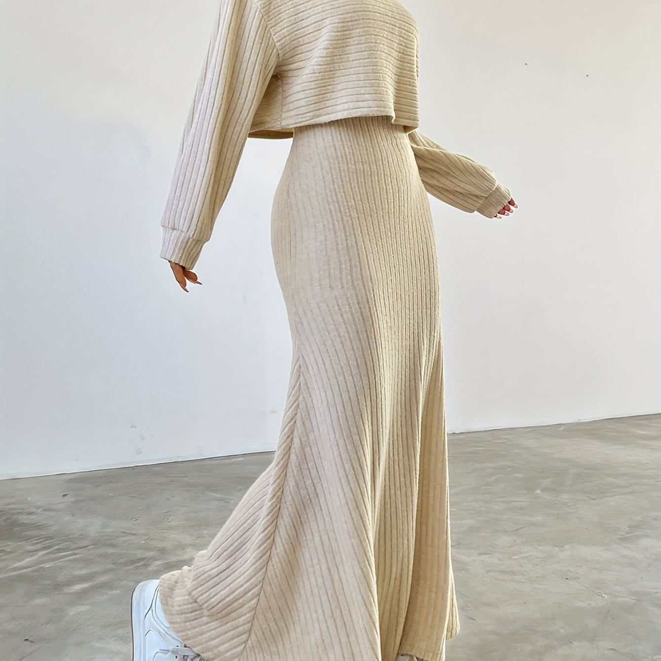 Elara™ | Ribbed Long Sleeve & Skirt Set