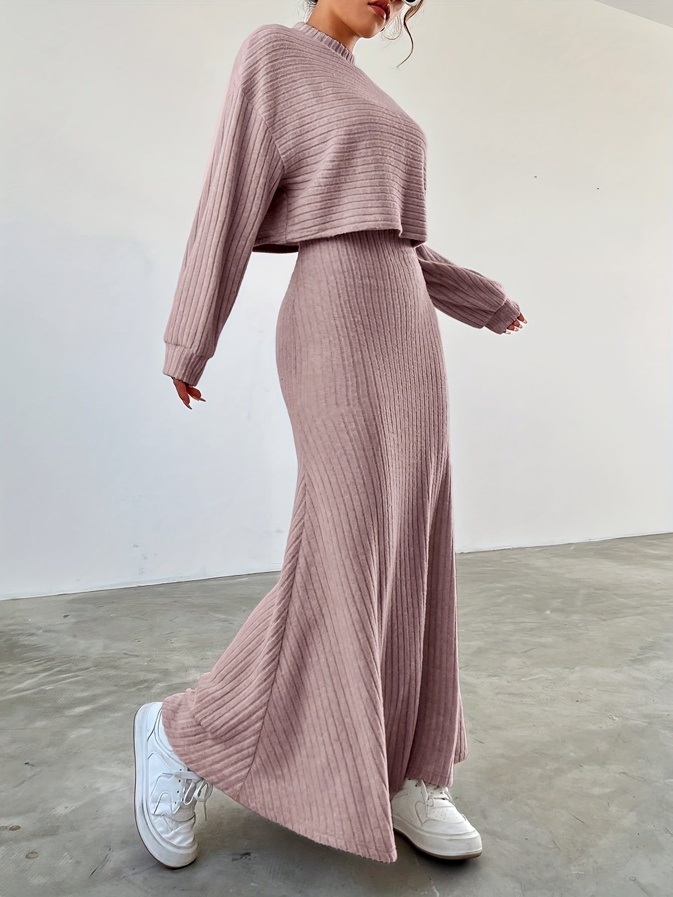 Elara™ | Ribbed Long Sleeve & Skirt Set