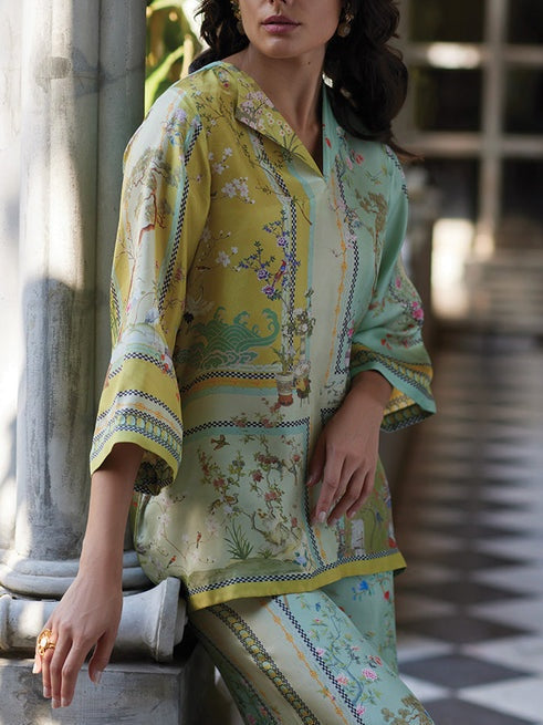 Isavina – Printed Trumpet Sleeve Two-Piece Set