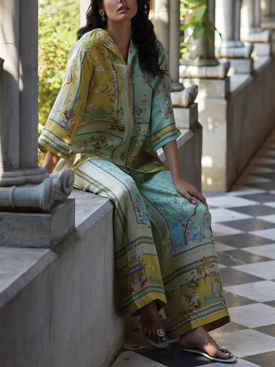 Isavina – Printed Trumpet Sleeve Two-Piece Set