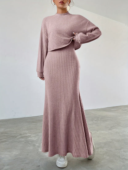 Elara™ | Ribbed Long Sleeve & Skirt Set