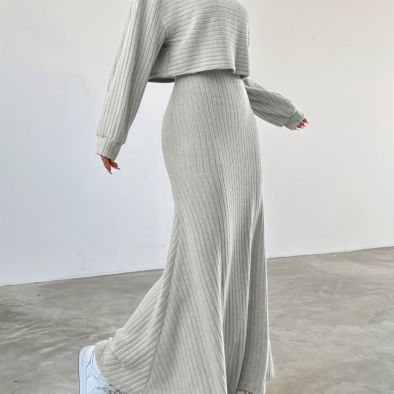 Elara™ | Ribbed Long Sleeve & Skirt Set