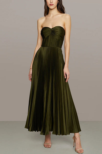 Elarine – Strapless Pleated Maxi Dress
