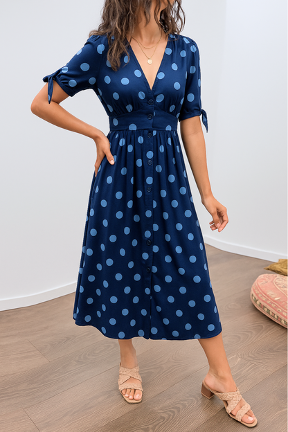 Tavinea – Polka Dot V-Neck Midi Dress