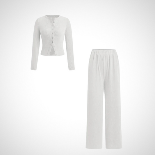 Vivienne – Comfy Button Front Long Sleeve Top and Pants Set