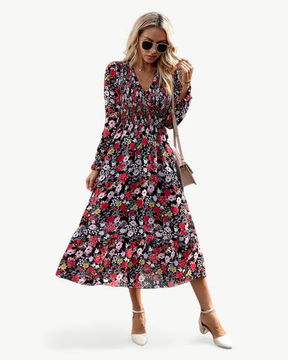 Eliza | Floral Midi Dress with Long Sleeves