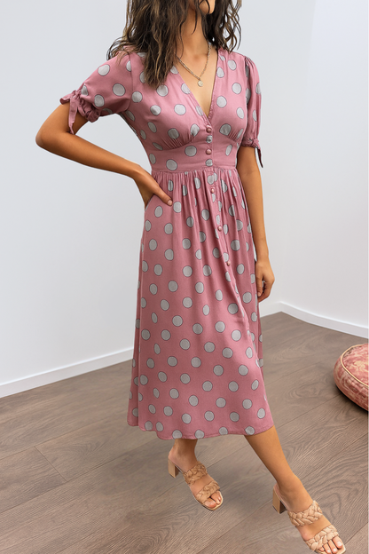 Tavinea – Polka Dot V-Neck Midi Dress