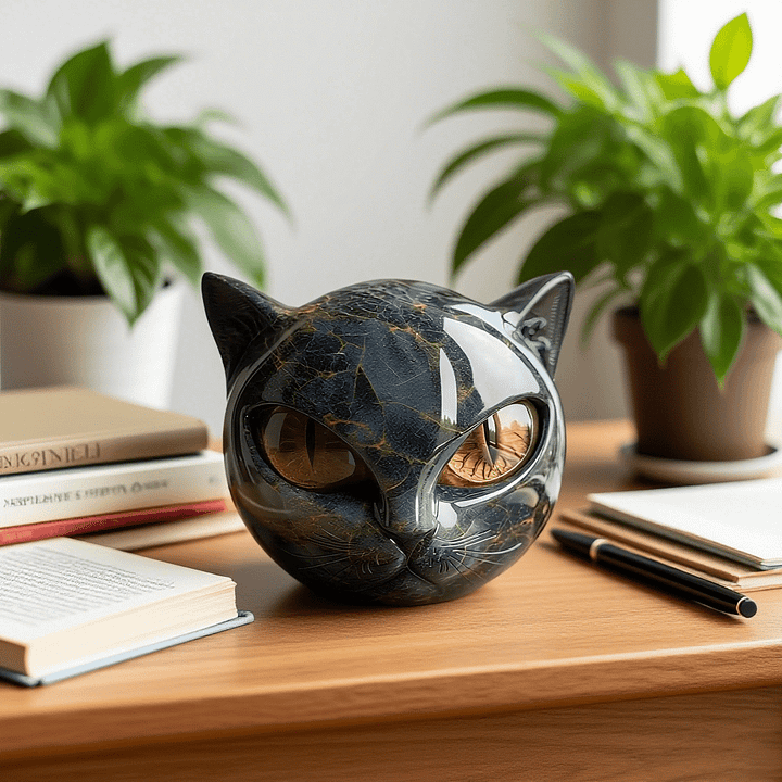 Noctavia – Mystical Black Cat Head Sculpture