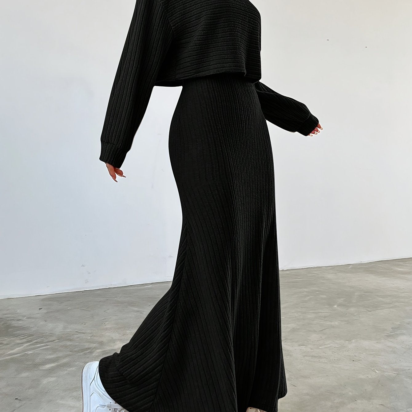 Elara™ | Ribbed Long Sleeve & Skirt Set