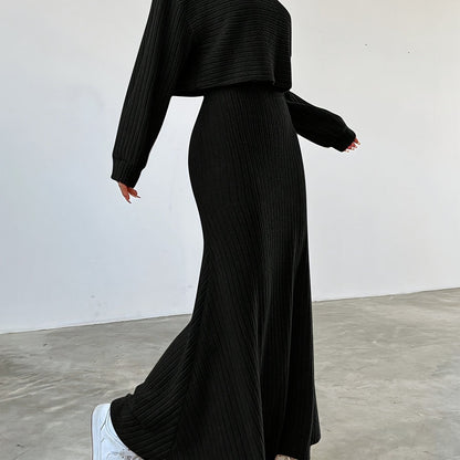 Elara™ | Ribbed Long Sleeve & Skirt Set