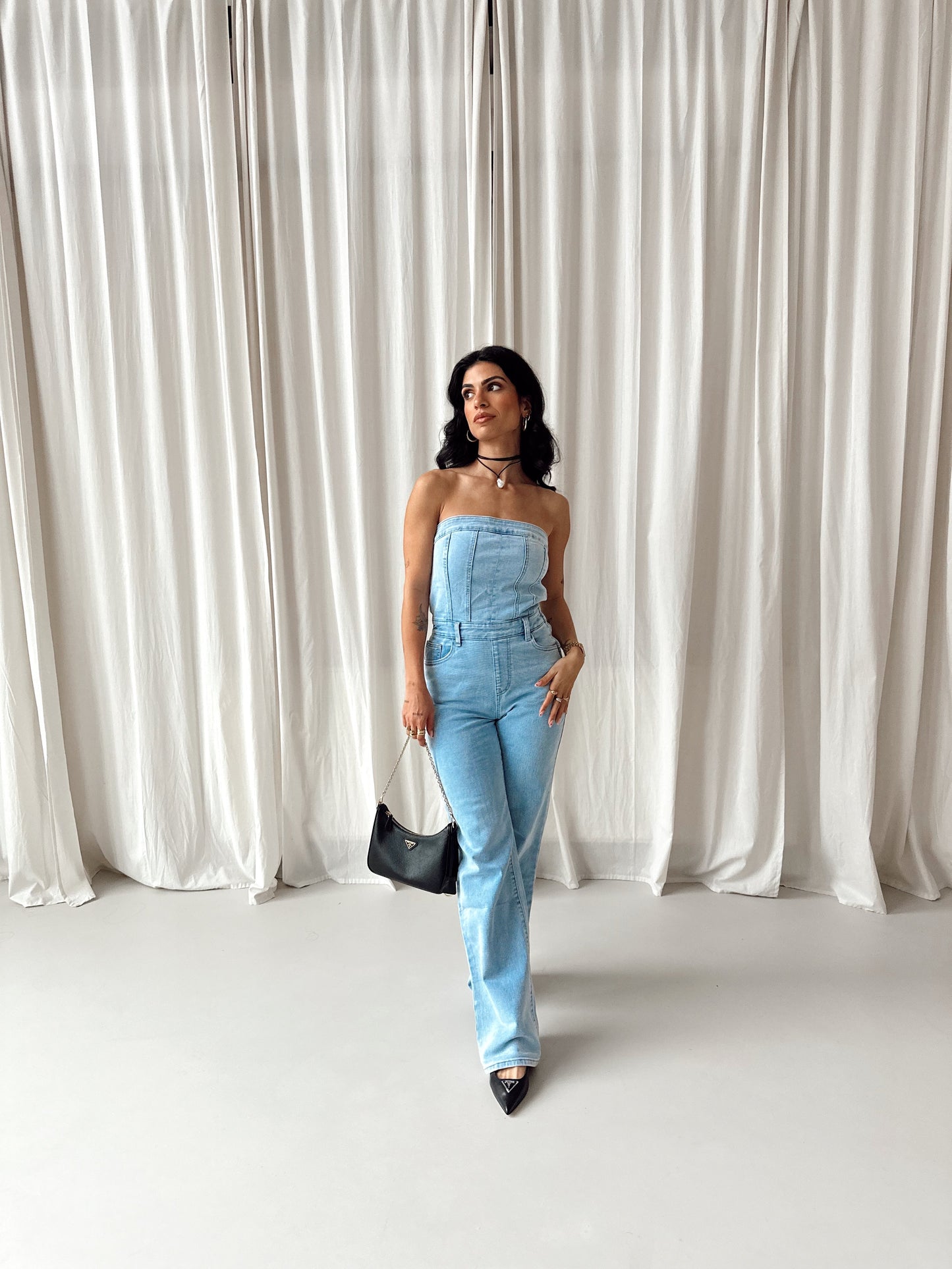 Ava | Strapless Denim Jumpsuit