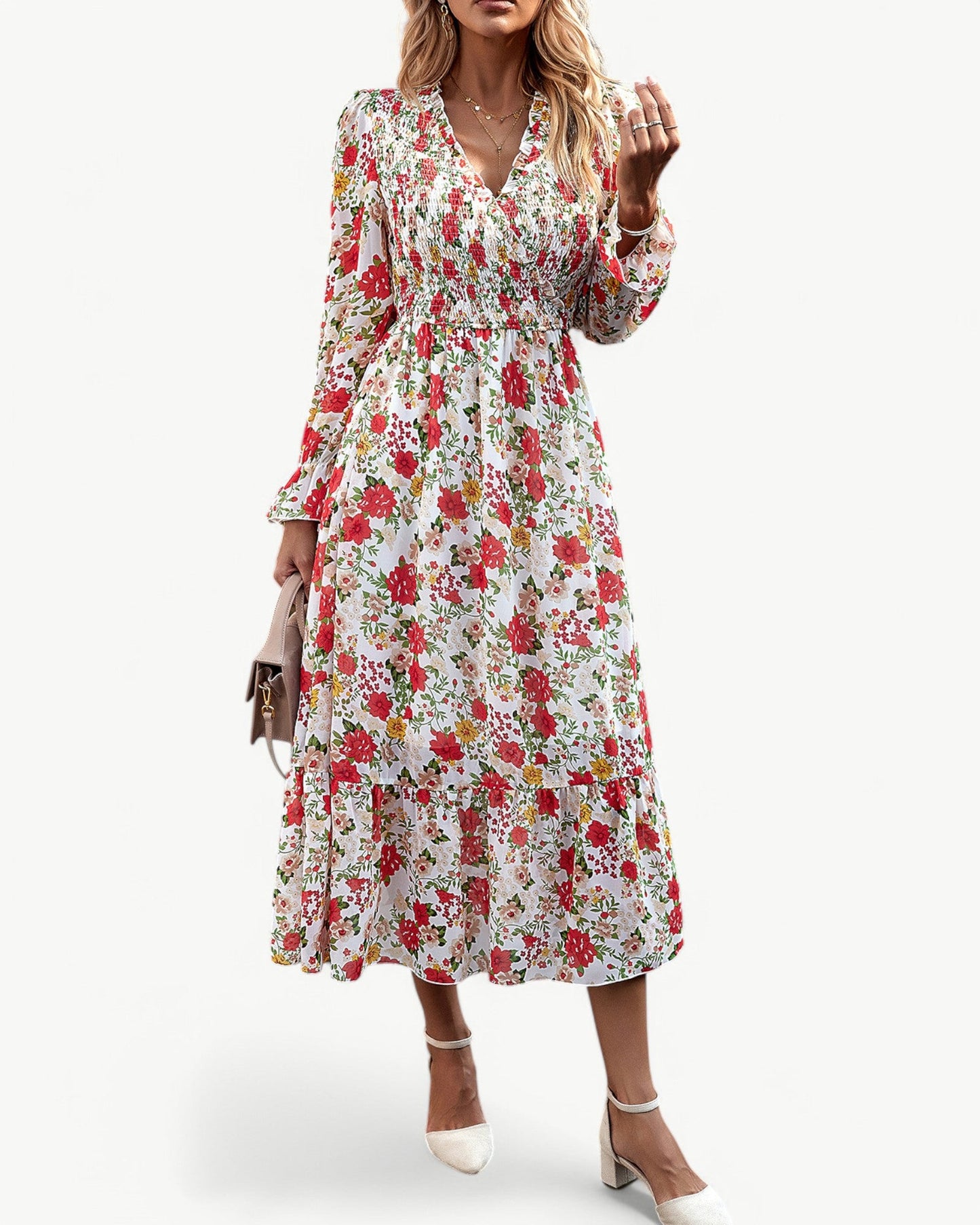 Eliza | Floral Midi Dress with Long Sleeves