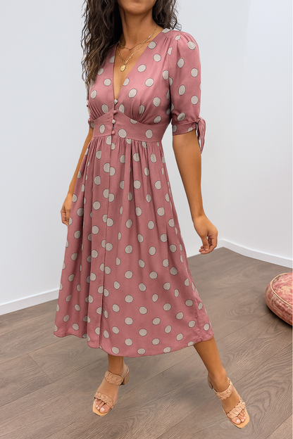 Tavinea – Polka Dot V-Neck Midi Dress