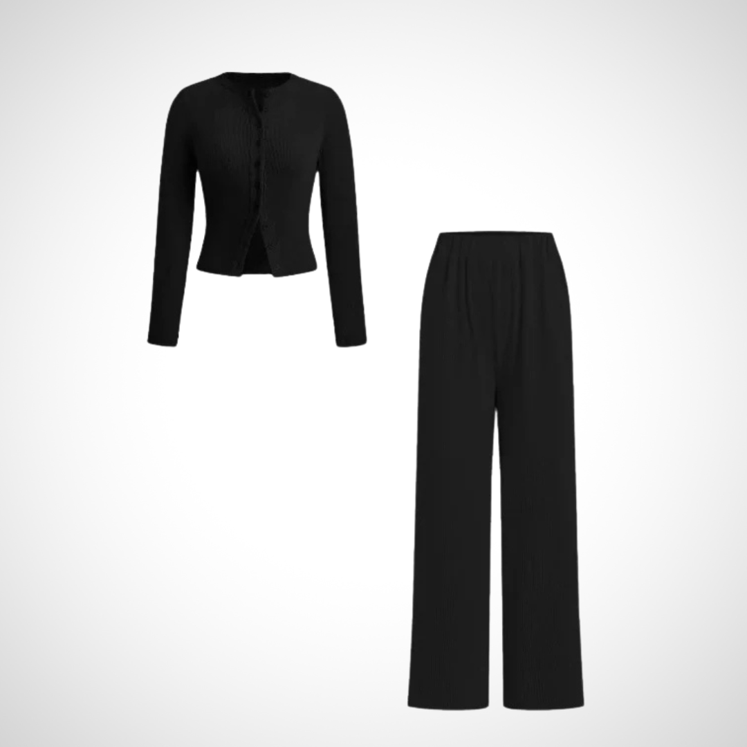 Vivienne – Comfy Button Front Long Sleeve Top and Pants Set