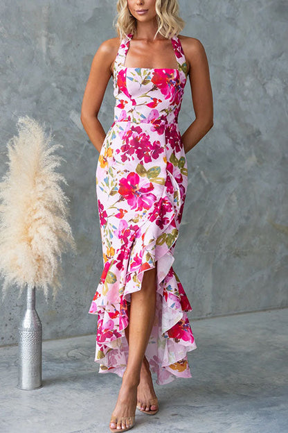 Lunaria – Halter Floral Ruffle Maxi Dress