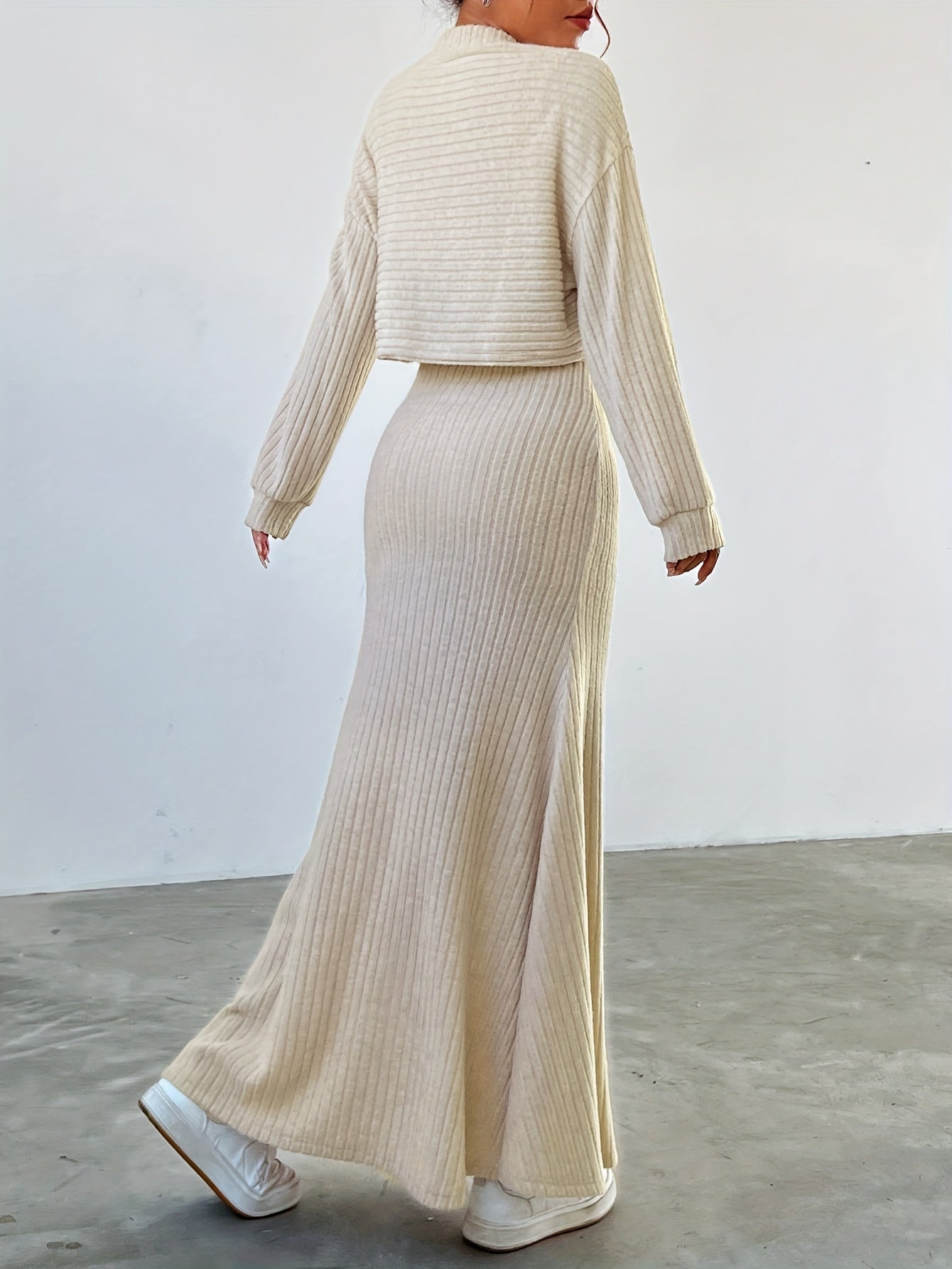 Elara™ | Ribbed Long Sleeve & Skirt Set
