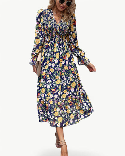 Eliza | Floral Midi Dress with Long Sleeves