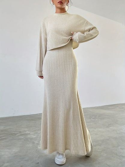 Elara™ | Ribbed Long Sleeve & Skirt Set