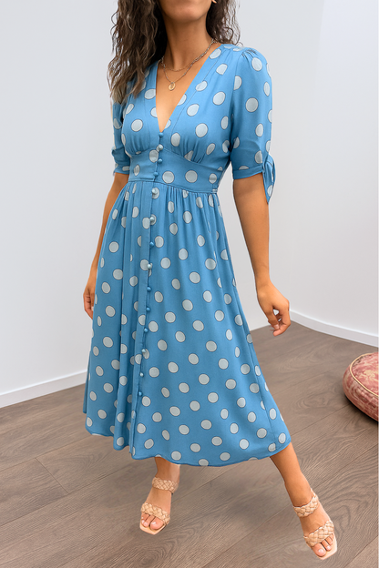Tavinea – Polka Dot V-Neck Midi Dress