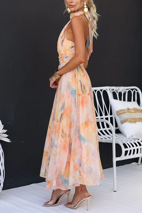 Luna Bennett | Watercolor Halter Maxi Dress