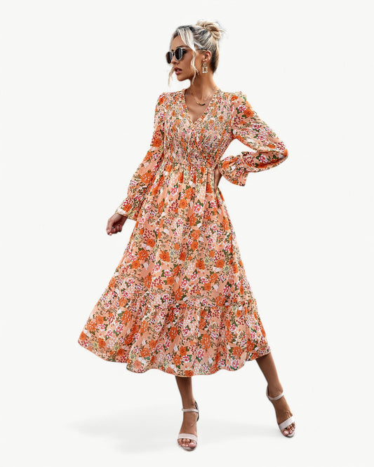 Eliza | Floral Midi Dress with Long Sleeves