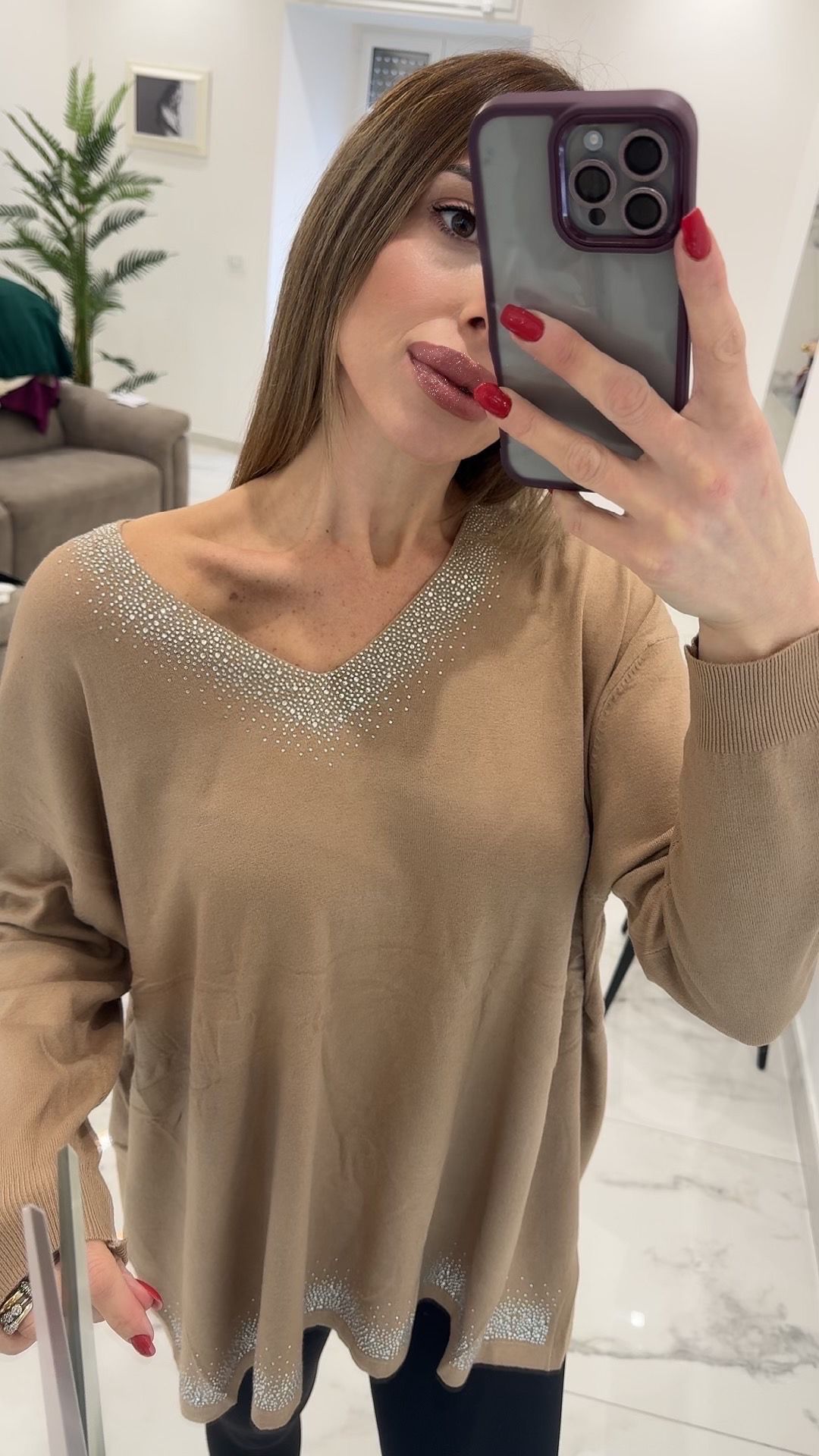 Addison | Women’s V-Neck Sparkly Trim Sweater