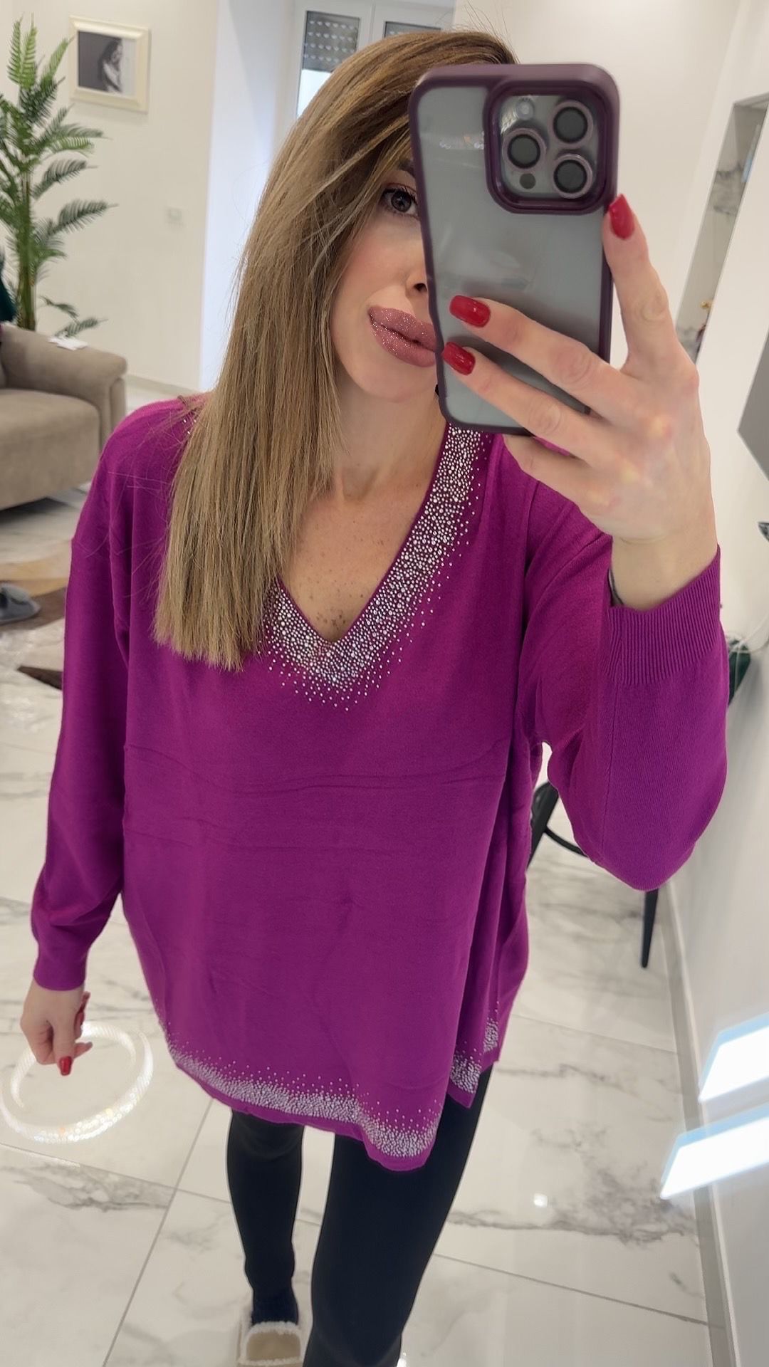 Addison | Women’s V-Neck Sparkly Trim Sweater