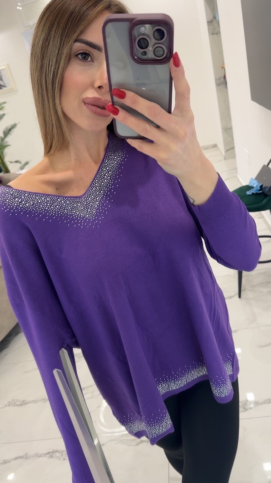 Addison | Women’s V-Neck Sparkly Trim Sweater